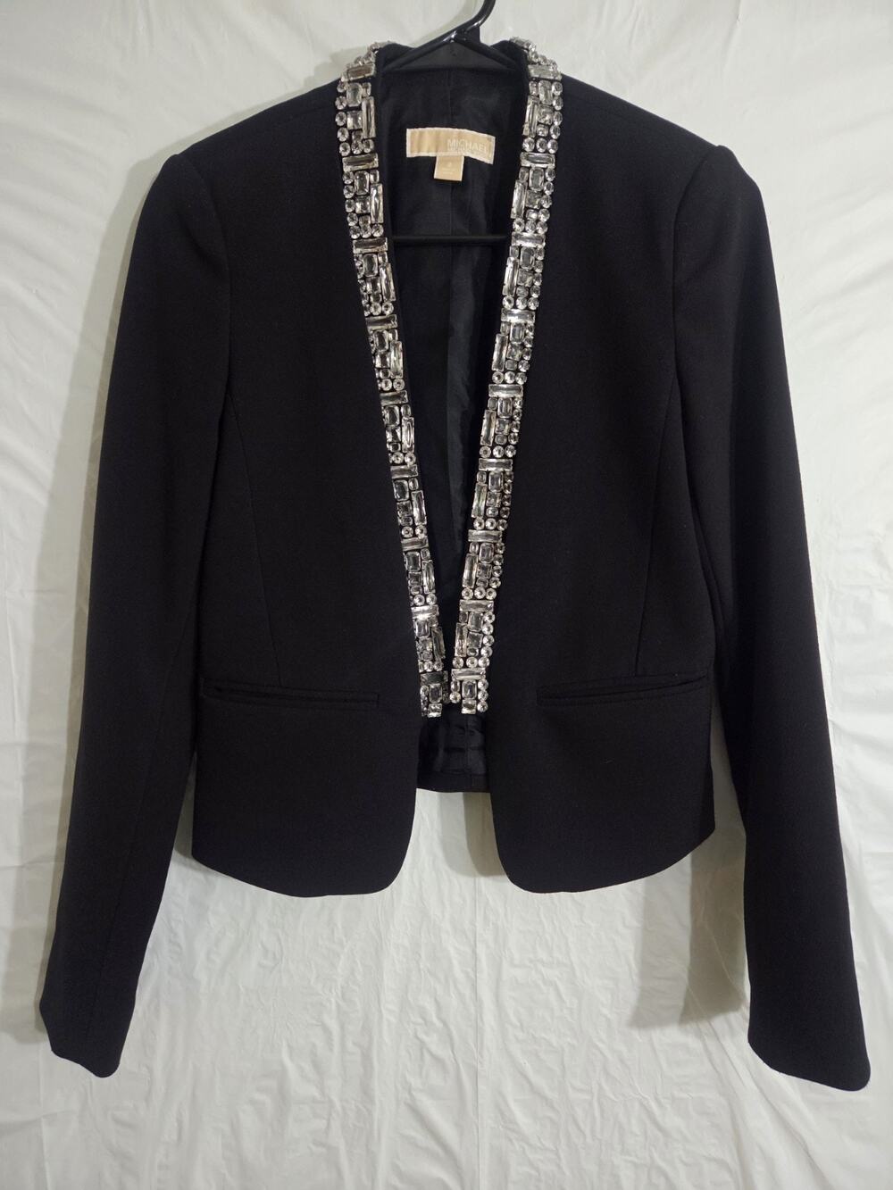 Michael Kors Tuxedo Blazer Sz 2 Crystal Embellished Money Holiday Capsule Formal